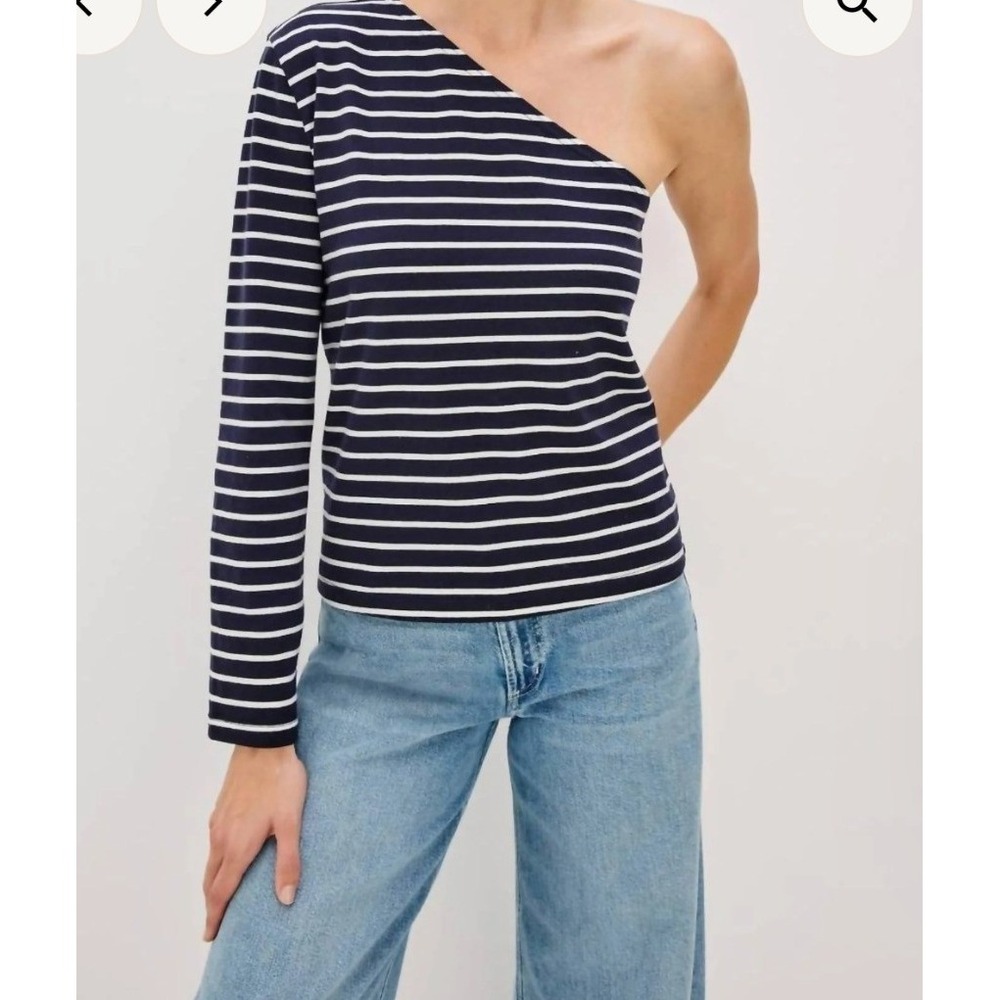 Rails Sara One Shoulder Top Size M Navy White Excellent Striped Long Sleeve
